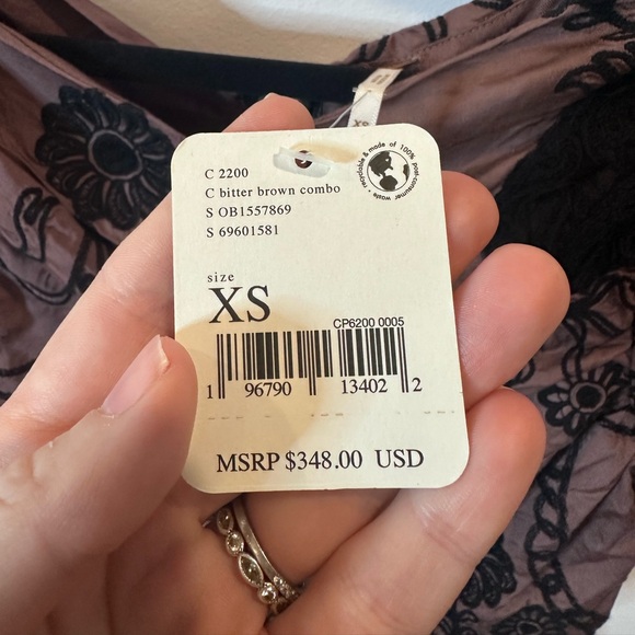 NWT Free People Elegant Black and Mauve Embroidered Floral Dress - Picture 4 of 15